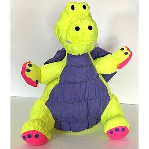 Stuffins Neon Green Dinosaur Dragon Plush Lumpy's Gang Noise Nylon 14" Squeaks